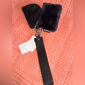 Lululemon Black Furry Dual Pouch Wristlet NWT